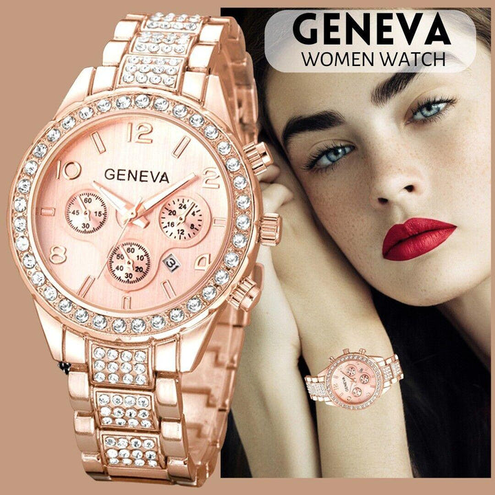 Waterproof Women Luxury Classic Stainless Steel Crystal Quartz Round Wrist Watch - Mamofa Global Store