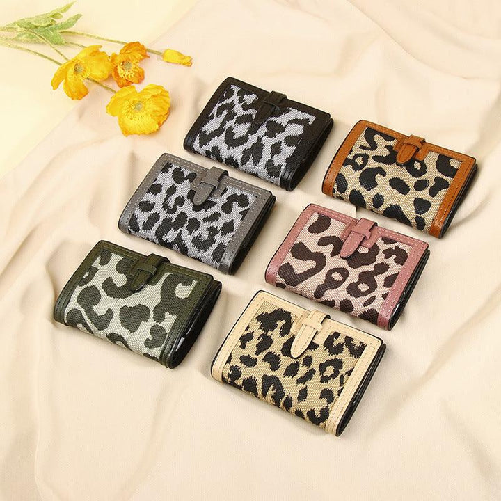 Women's Wallet Short New Leopard Print Pull-belt Multi-functional Large Capacity Tri-fold Retro Multiple Card Slots Clutch Card Holder - Mamofa Global Store