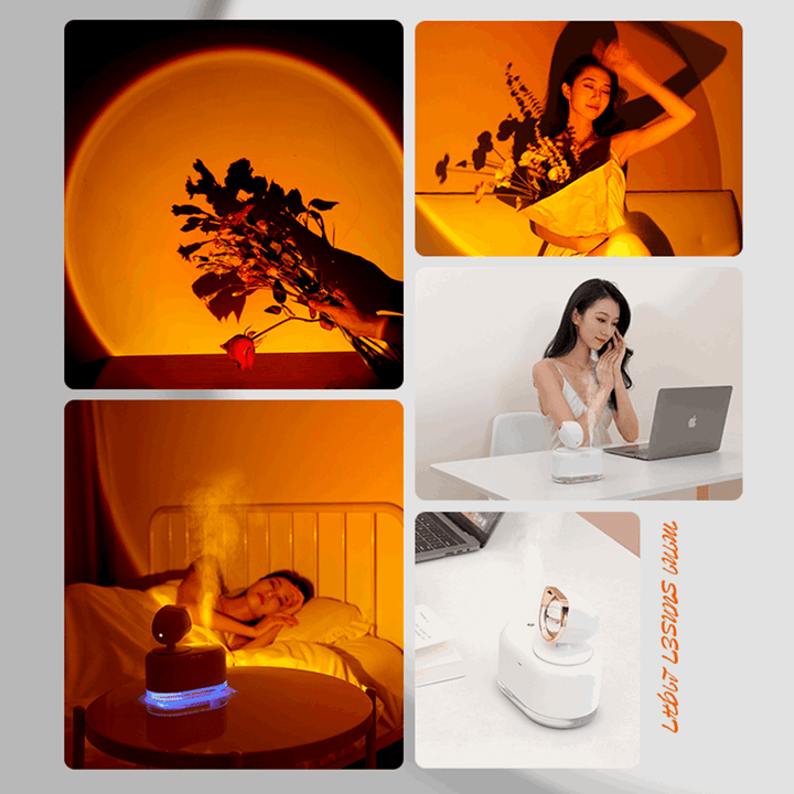 2 In 1 Mini Wireless Sunset Lamp Air Humidifier 300ML Fog Sprayer Humidifiers Ambient Light Mute Mist Maker For Home Decor Office - Mamofa Global Store