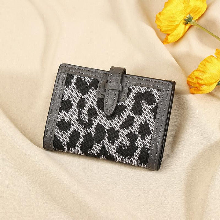 Women's Wallet Short New Leopard Print Pull-belt Multi-functional Large Capacity Tri-fold Retro Multiple Card Slots Clutch Card Holder - Mamofa Global Store