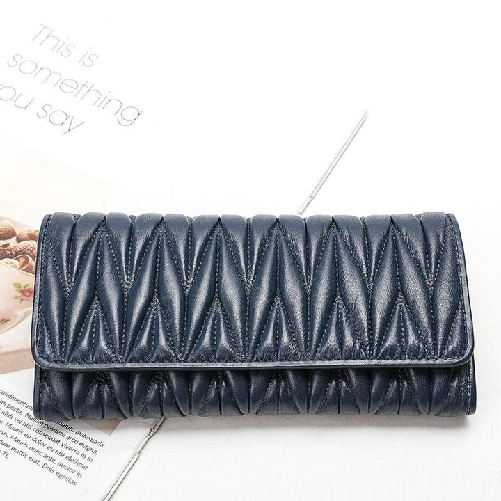 Women's Fashion Multi-card-slot Pleated Long Genuine Leather Wallet - Mamofa Global Store