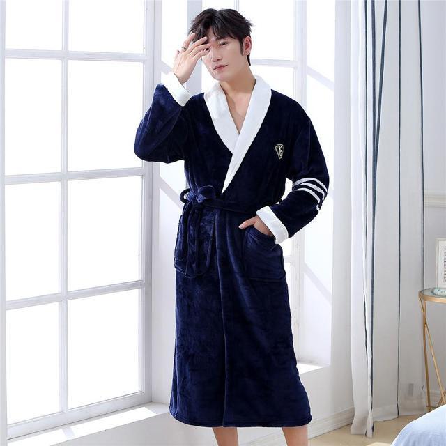 Winter Flannel Lovers Robe Gown Elegant Solid Casual Sleepwe - Mamofa Global Store