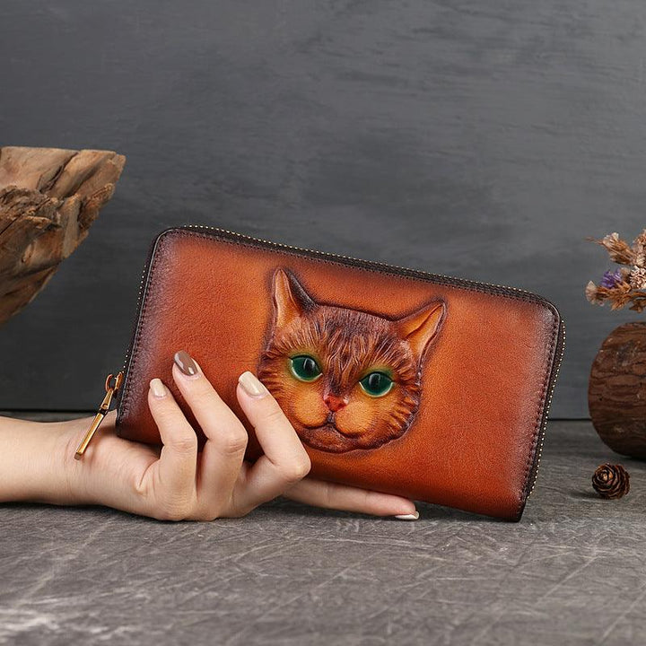 Genuine Leather Coin Purse Cat Embossed Multi-card-slot Card Holder Design Sense - Mamofa Global Store