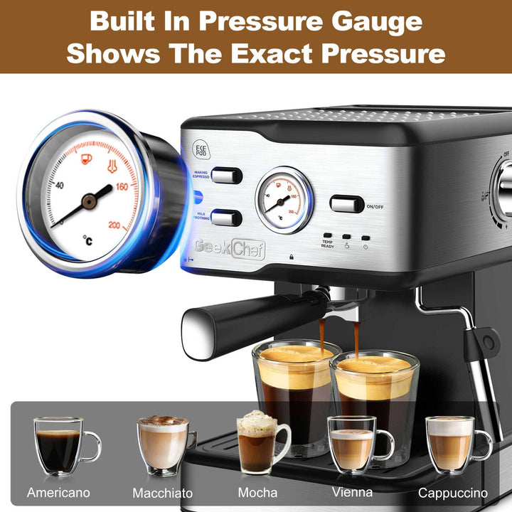 Espresso Machine 20 Bar Pump Pressure Cappuccino Latte Maker Coffee Machine With ESE POD Filter&Milk Frother Steam Wand&thermometer, 1.5L Water Tank, Stainless Steel Espresso Ban On Amazon - Mamofa Global Store