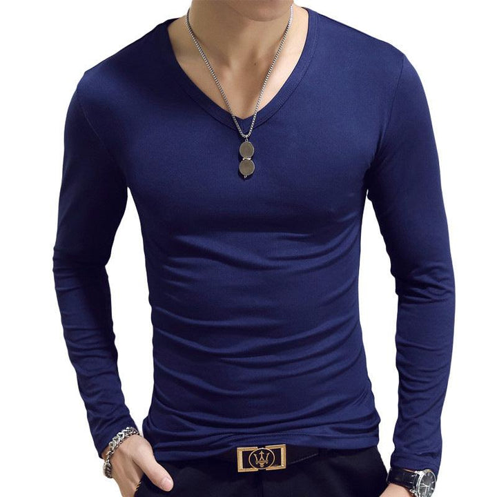 Slim-Fit Solid Color Round Neck Pullover Men's - Mamofa Global Store