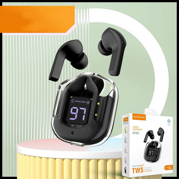 New Mini Transparent Wireless Bluetooth Headset Digital Display ENC Noise Reduction True Wireless Sports Music - Mamofa Global Store