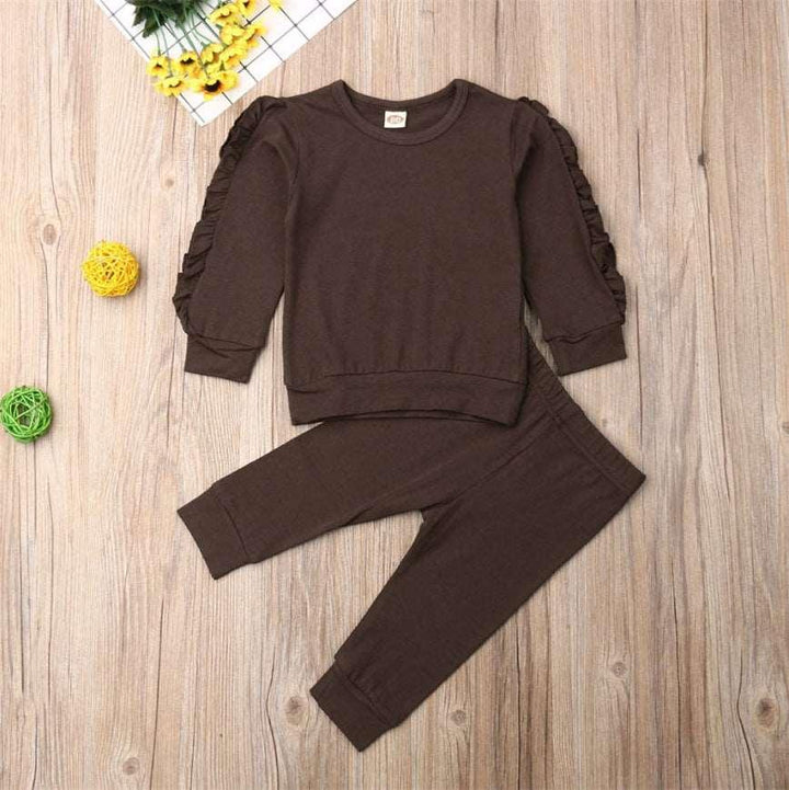 Newborn Baby Boys Girls Ruffles Jumper Solid Long Sleeve Sweatshirt Tops Pants Infant Kids 2Pcs Outfits Clothes Set Fall Clothes - Mamofa Global Store