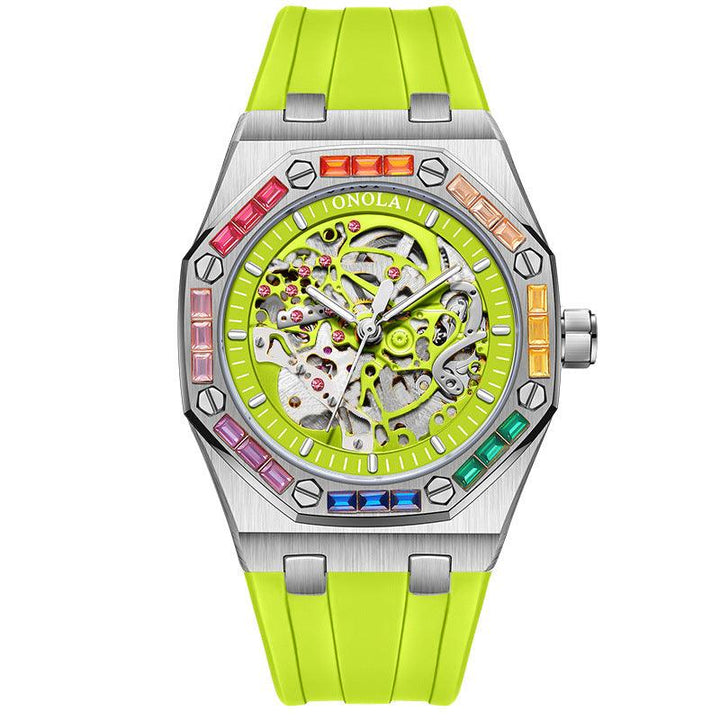 Men's Silicone Band Rainbow Diamond Automatic Mechanical Watch - Mamofa Global Store