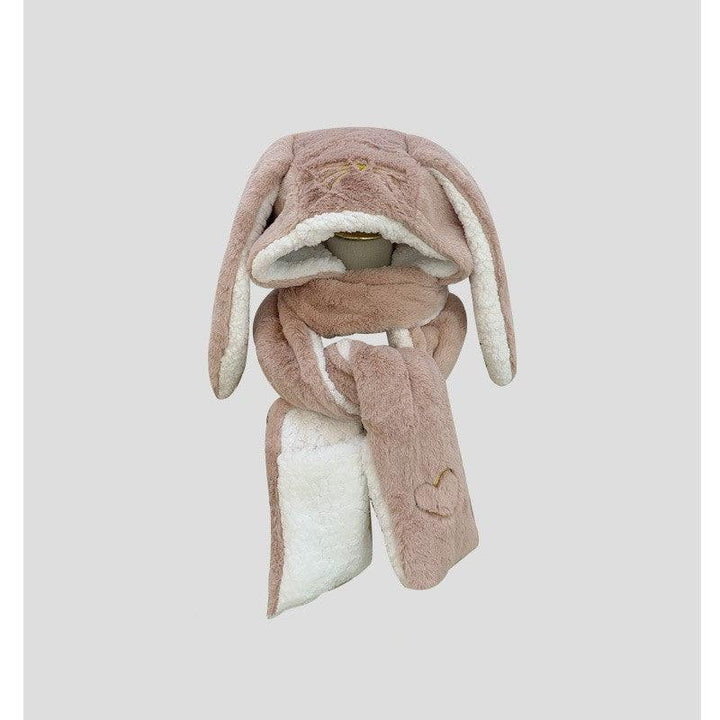 Big Long Rabbit Ears Fleece-lined Warm Hat And Scarf - Mamofa Global Store