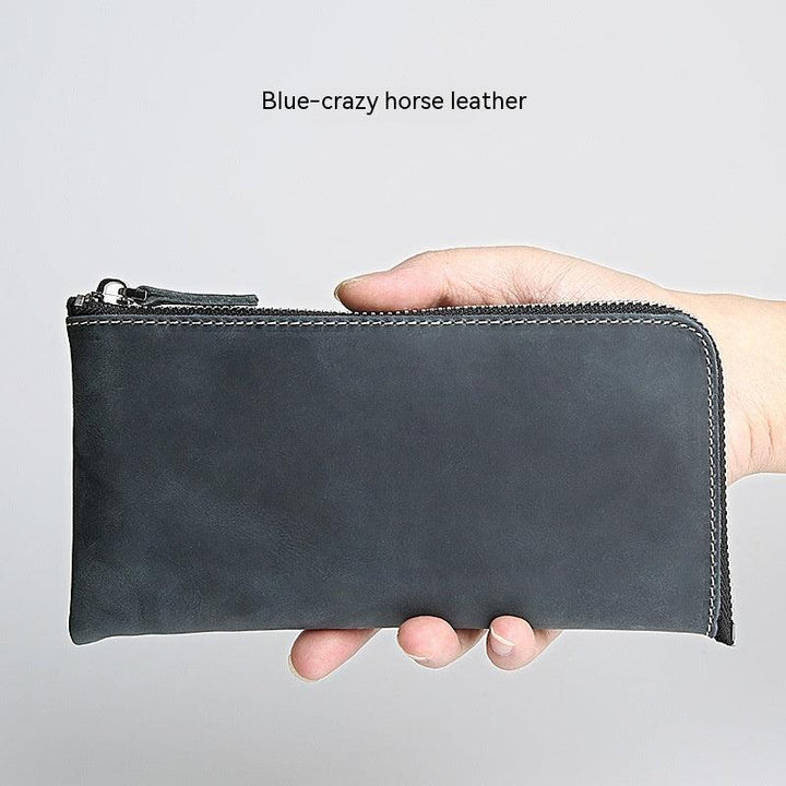 Men's Short Genuine Leather Wallet Crazy Horse Skin Mini Change Wrap Coat Cowhide Ultra Thin Pure Handmade - Mamofa Global Store