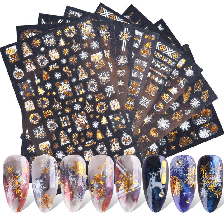 New Nail Stickers 3D Series Two-color Golden Laser Snowflake Thin Stickers Nail Art Design Nail Art Stickers - Mamofa Global Store