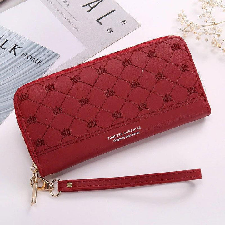 Long Crown Embroidery Thread Single Zip Clutch Wallet Women - Mamofa Global Store