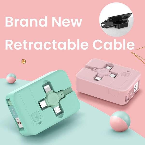 4 In 1 Retractable USB Cable Creative Macaron Type C Micro Cable For I Phone With Phone Stand Charging Data Cable Line Storage Box - Mamofa Global Store