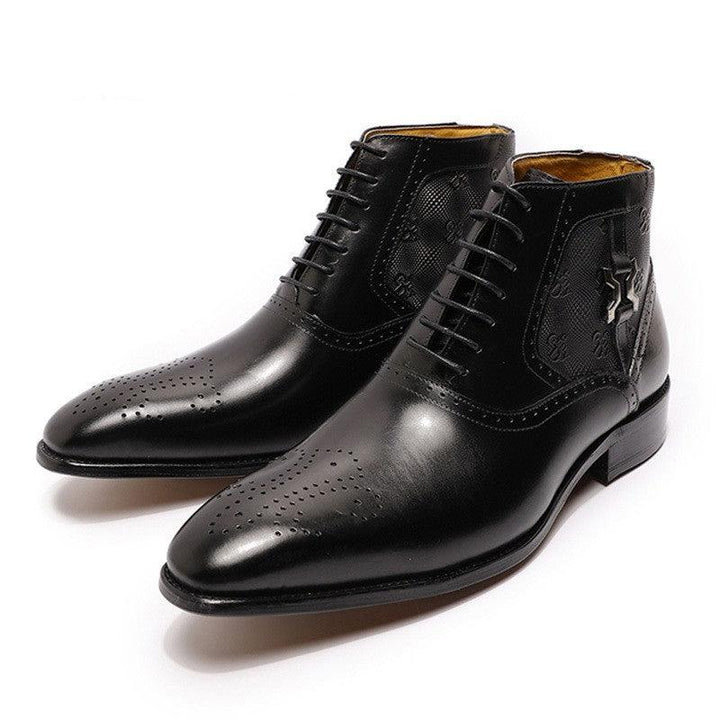 Men's Pointed Leather Boots Front Lace-up Boots - Mamofa Global Store