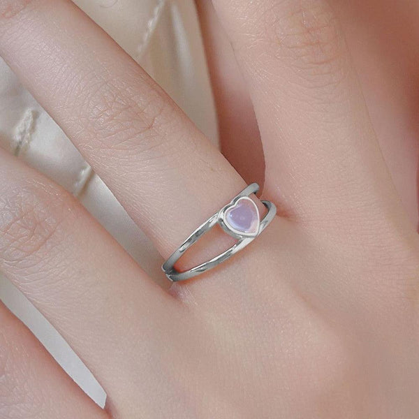 Design Sense S925 Silver Heart-shaped Natural Moonstone Ring - Mamofa Global Store