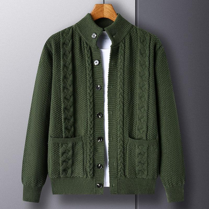 Young And Middle-aged Thick Knit Cardigan Retro Jacquard Loose-fitting Sweater Jacket - Mamofa Global Store