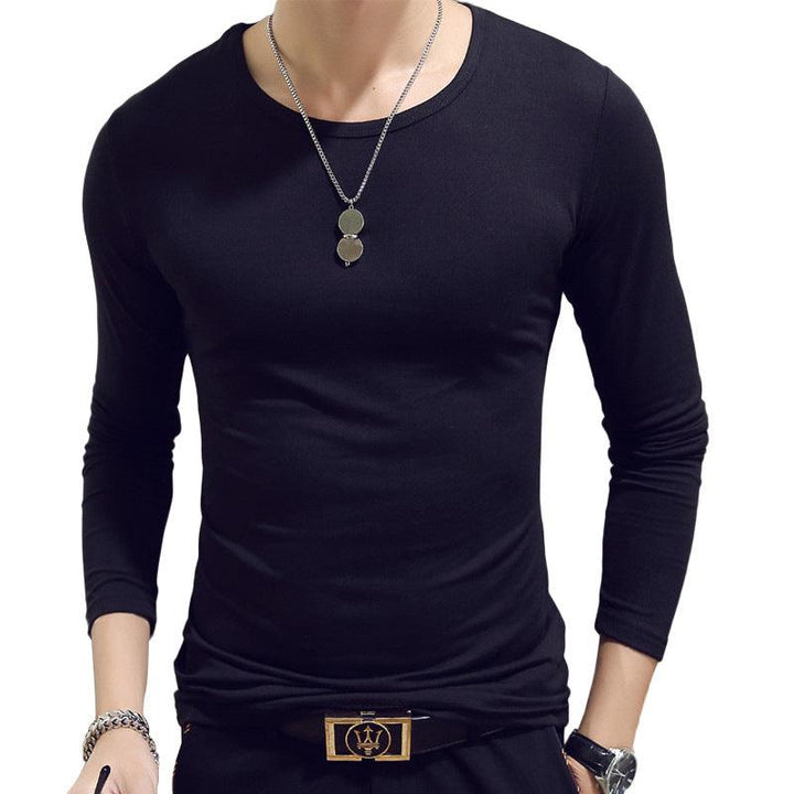 Slim-Fit Solid Color Round Neck Pullover Men's - Mamofa Global Store