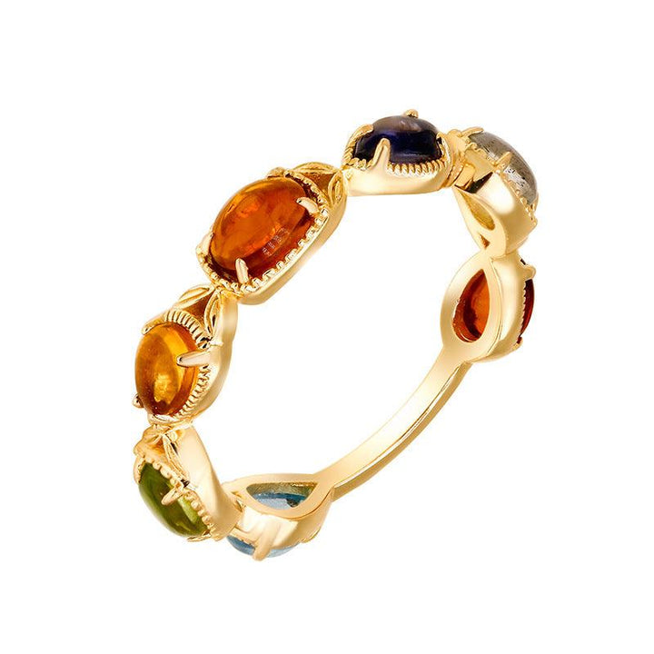 Artistic Retro 925 Silver Citrine Olivine Lengthened Ring - Mamofa Global Store