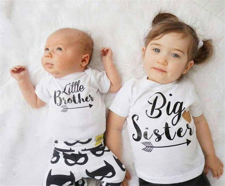 Baby Romper Sisters And Brothers Printed Short Sleeve - Mamofa Global Store