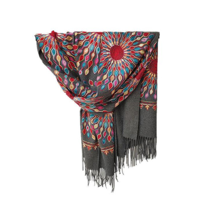 Women's Embroidered Cashmere SUNFLOWER Scarf - Mamofa Global Store