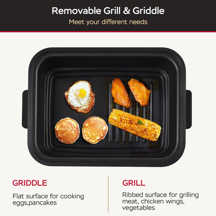 Geek Chef 7 In1 Smokeless Electric Indoor Grill With Air Fry, Roast, Bake, Portable 2 In 1 Indoor Tabletop Grill & Griddle With Preset Function, Removable Non-Stick Plate, Air Fryer Basket, Ban Amazon - Mamofa Global Store