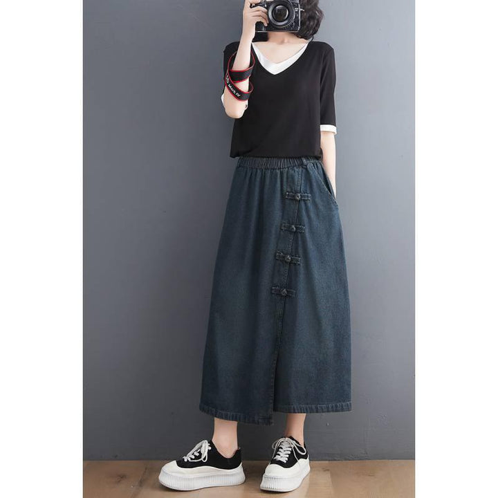 Artistic Retro Buckle Denim Skirt - Mamofa Global Store