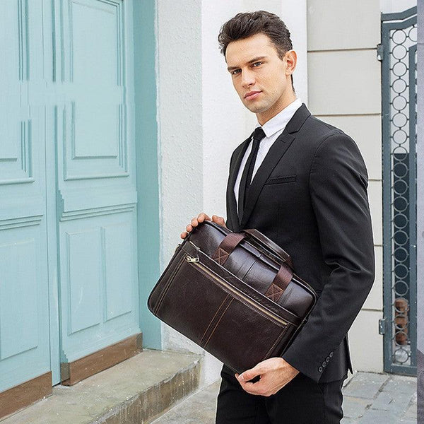 Men's Business Cowhide Laptop Bag - Mamofa Global Store