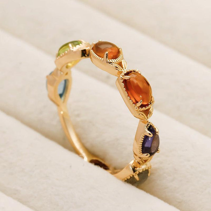 Artistic Retro 925 Silver Citrine Olivine Lengthened Ring - Mamofa Global Store