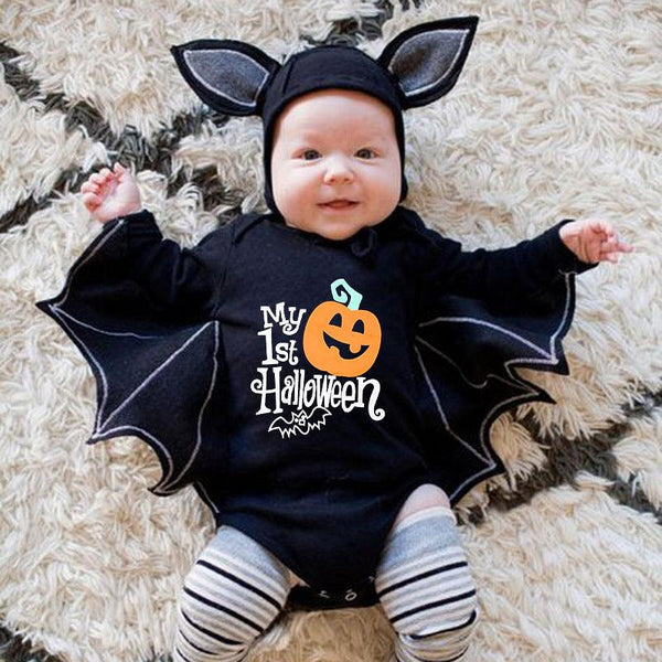 New Baby Halloween Long-sleeved Jumpsuit Pumpkin Letter Halloween Baby Jumpsuits Triangle Rompers - Mamofa Global Store