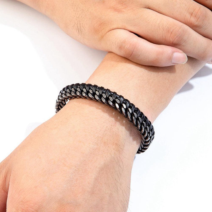 Vintage Leather Woven Men's Stainless Steel Buckle Bracelet - Mamofa Global Store