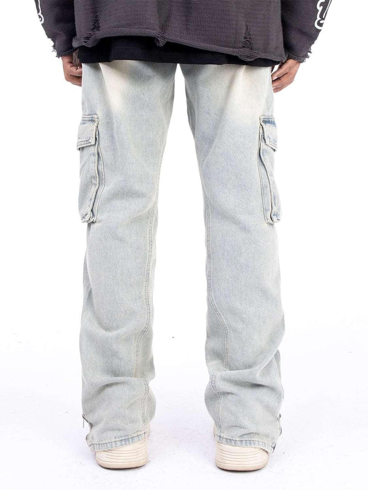 American Style Autumn And Winter Washed And Made Old Micro Elastic Jeans With Zipper Design At The Hem For Casual Pants - Mamofa Global Store