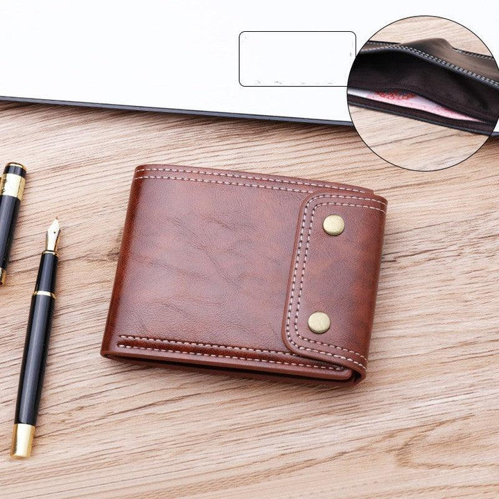 Button Purse Short Men's Money Clip Oil Wax Leather - Mamofa Global Store