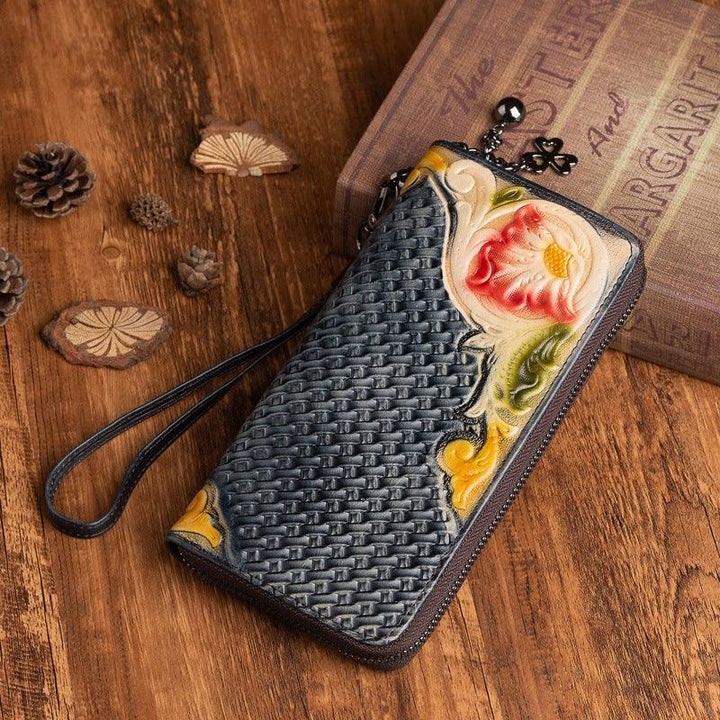 Fashion Retro Hand-painted Tree High Leather Mid-length Clutch Purse - Mamofa Global Store