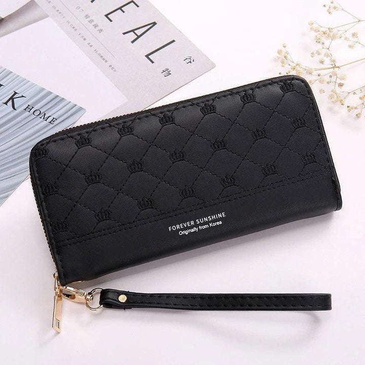 Long Crown Embroidery Thread Single Zip Clutch Wallet Women - Mamofa Global Store