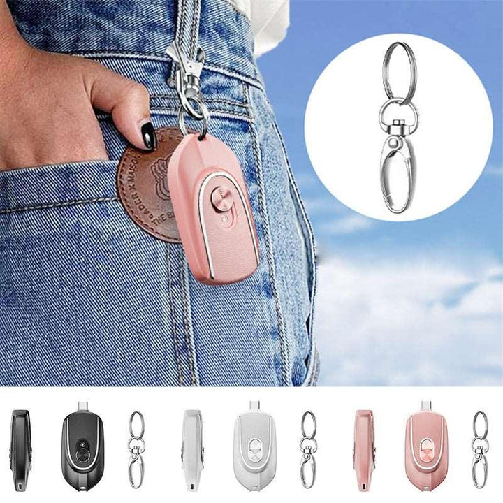 2 In 1 Mini Keychain Power Bank Keyring Hanging Buckle 2 Output Interfaces 5V 1200MAH Backup Power Bank Retractable Plug Waterproof Phone Charging Accessories - Mamofa Global Store