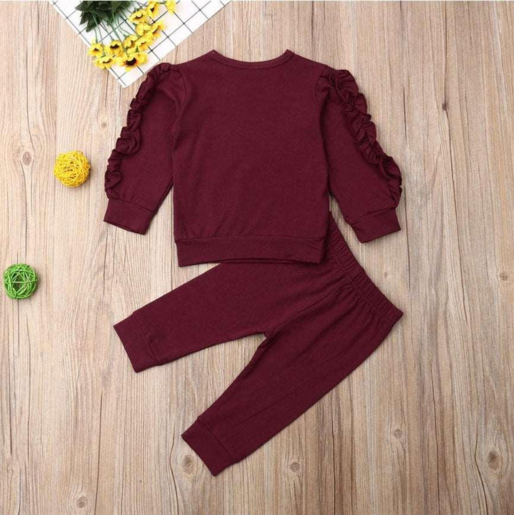 Newborn Baby Boys Girls Ruffles Jumper Solid Long Sleeve Sweatshirt Tops Pants Infant Kids 2Pcs Outfits Clothes Set Fall Clothes - Mamofa Global Store