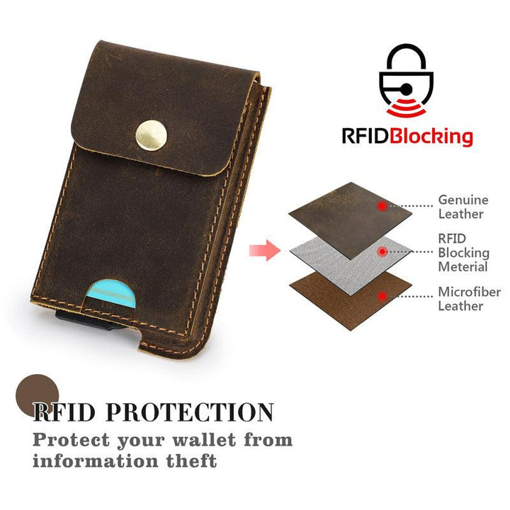 Crazy Horse Cowhide RFID Anti-theft Swipe Automatic Card Box - Mamofa Global Store