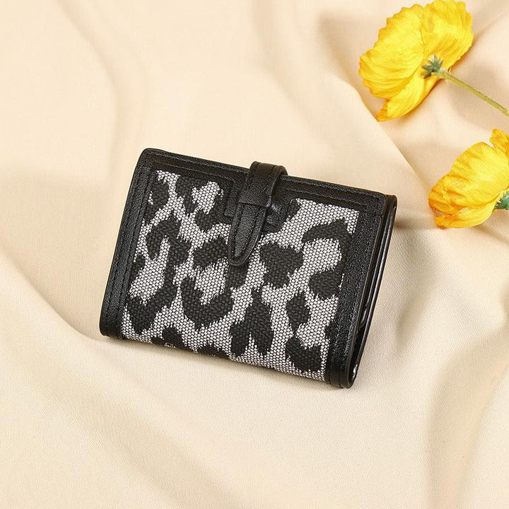 Women's Wallet Short New Leopard Print Pull-belt Multi-functional Large Capacity Tri-fold Retro Multiple Card Slots Clutch Card Holder - Mamofa Global Store