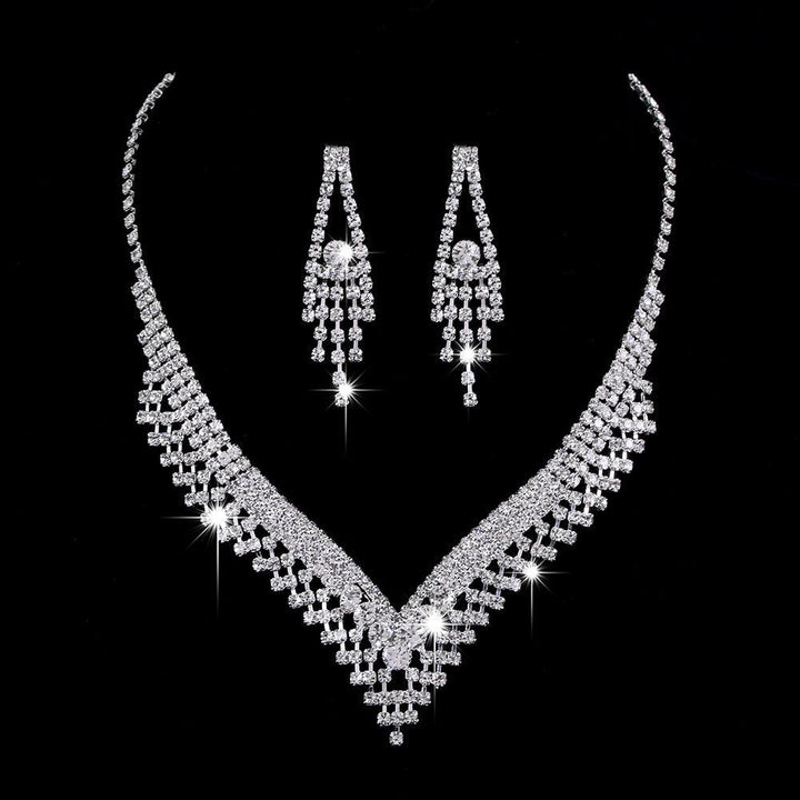 Full Rhinestone Zircon Water Drop Necklace Earrings Jewelry Set - Mamofa Global Store