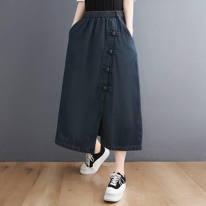 Artistic Retro Buckle Denim Skirt - Mamofa Global Store