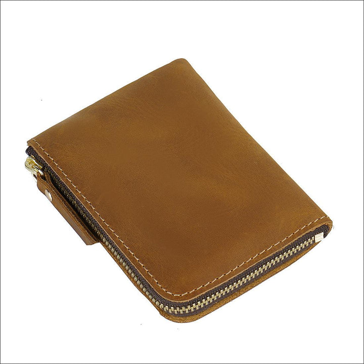 Handmade Short Vintage Crazy Horse Leather Zipper Wallet - Mamofa Global Store