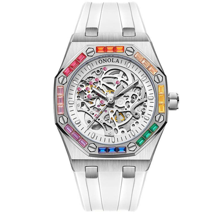 Men's Silicone Band Rainbow Diamond Automatic Mechanical Watch - Mamofa Global Store