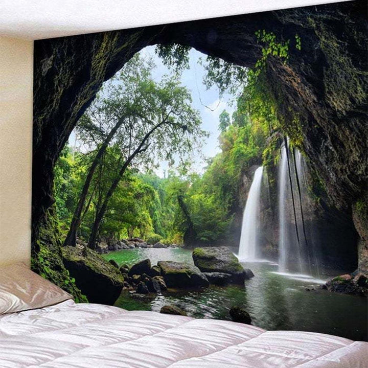 Beautiful Cave Waterfall Print Wall Hippie Tapestry Polyester Fabric Home Decor Wall Hanging Rug Carpets Waterfall - Mamofa Global Store