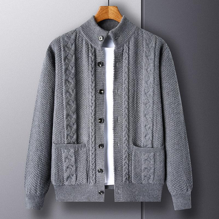 Young And Middle-aged Thick Knit Cardigan Retro Jacquard Loose-fitting Sweater Jacket - Mamofa Global Store