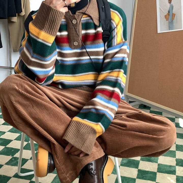 New Vintage Colored Striped Polo Knit - Mamofa Global Store