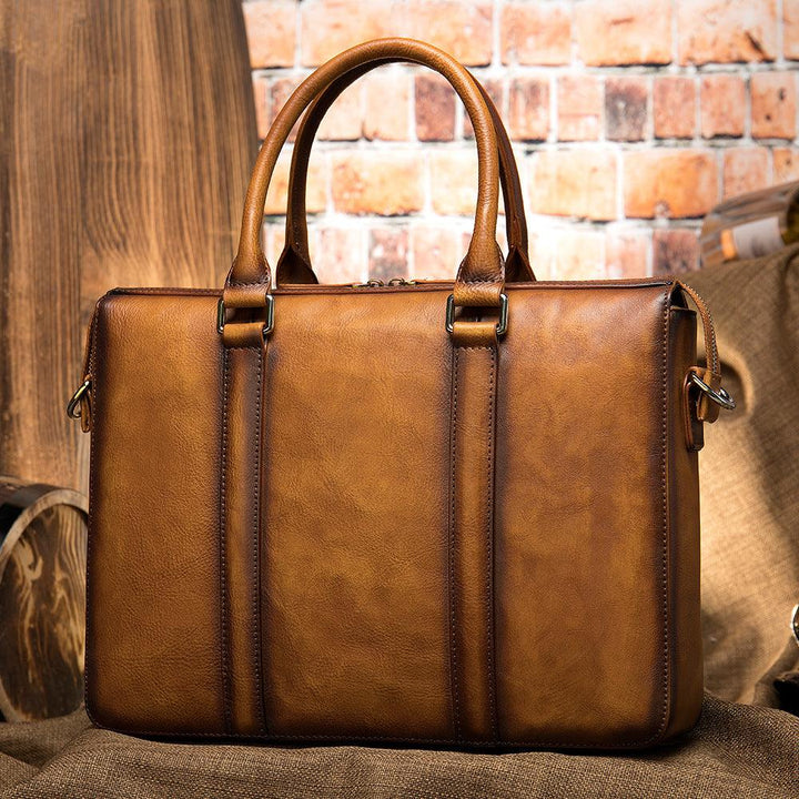 Vintage Men's Leather Briefcase Fashionable Business 14 Inch Computer Handbag - Mamofa Global Store