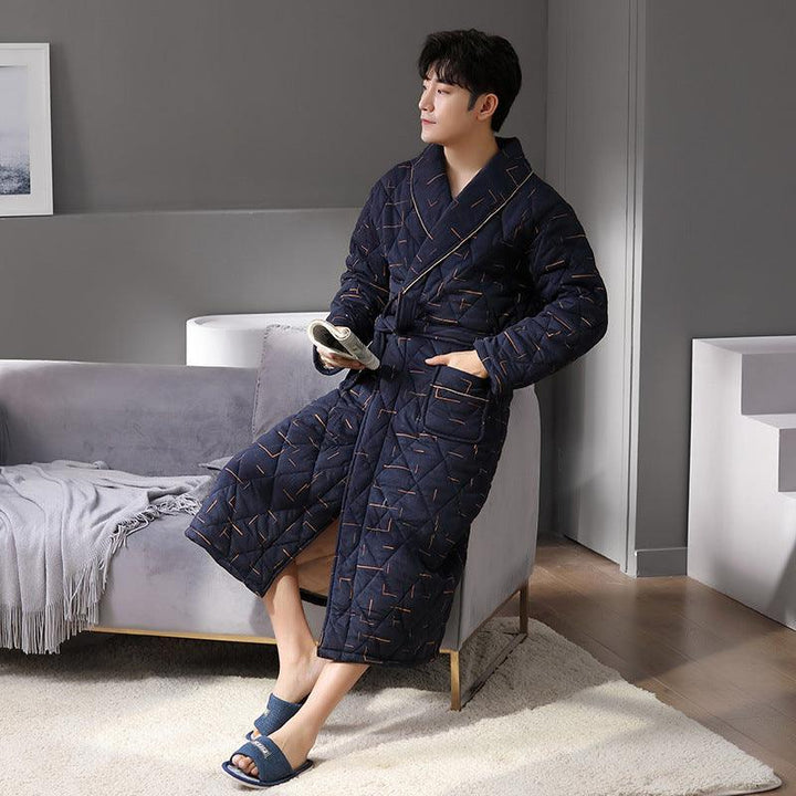 Pure Cotton Long Sleeved Autumn And Winter Thin Quilted Bathrobe Bathrobe - Mamofa Global Store