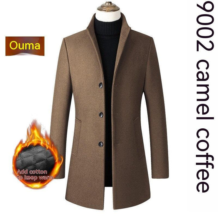 Single-breasted Stand Collar Wool Woolen Men's Coat - Mamofa Global Store