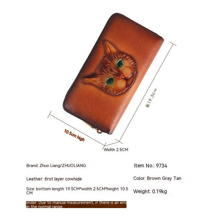 Genuine Leather Coin Purse Cat Embossed Multi-card-slot Card Holder Design Sense - Mamofa Global Store