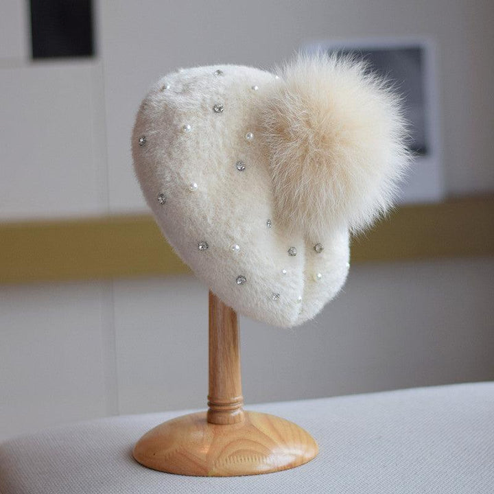 Rhinestone Mink-like Wool Beret Japanese Style Sweet And Cute Painter Cap - Mamofa Global Store